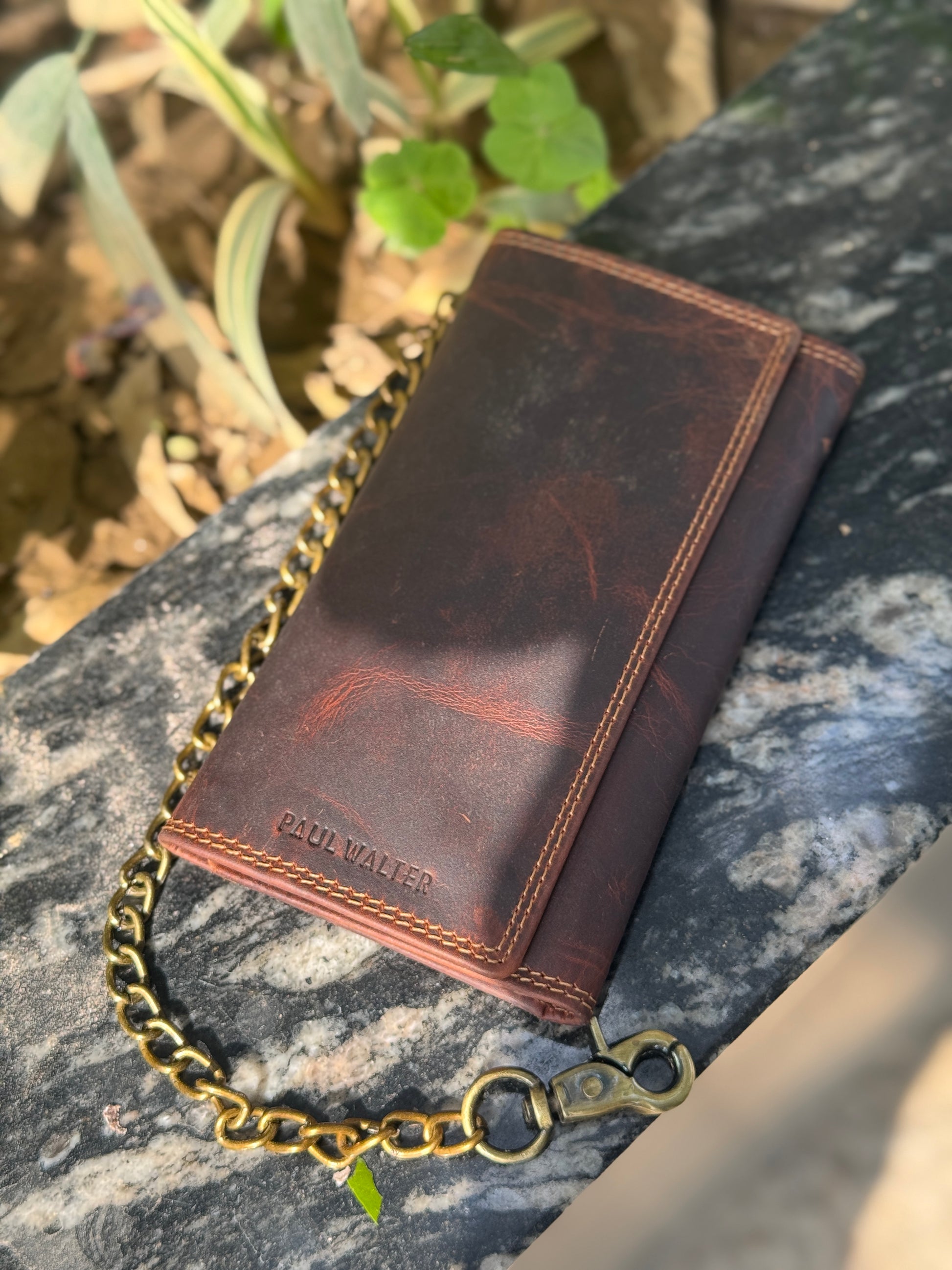 Vintage Hunter Leather Trifold Biker Wallet