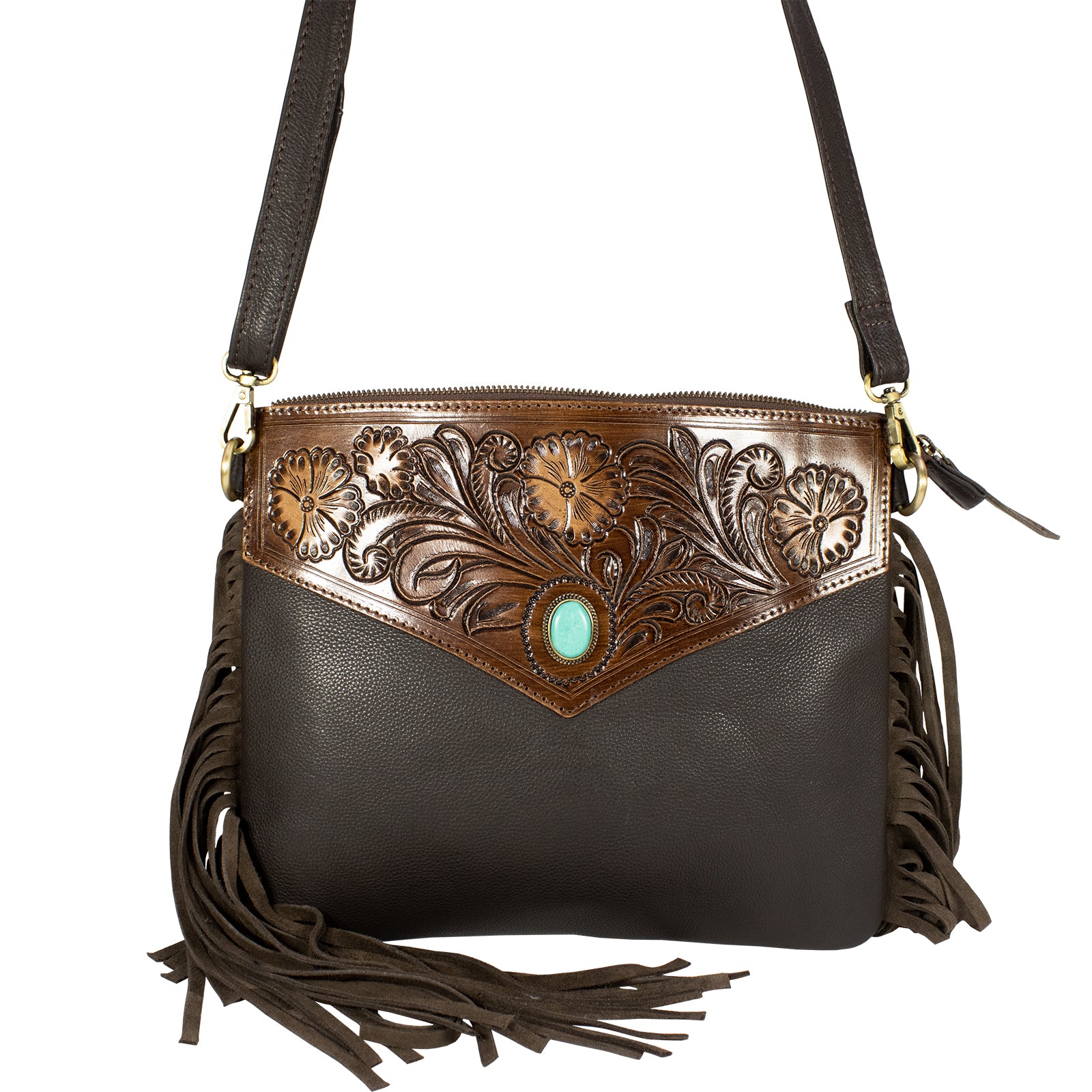 Classic Western Hand Tooled Shoulder Bag